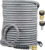 3/8" Pressure Washer Hose 100 FT NonMarking Rubber for Cold/Hot Water High Power Washers Replacement With 3/8 Inch Quick Connect & M22 Fitting, Industrial-grade Steel Layer 4200PSI
