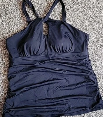 Lands End Black Swim Top Black One Shoulder Multi-way Padded Women's S121