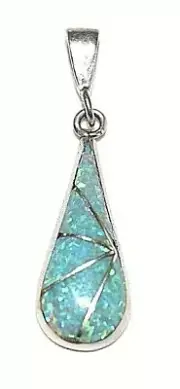 Zuni Handmade Inlay Blue Opal Pendant set in Sterling Silver by L. Kalestewa