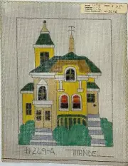 Hand-Painted Mandel Yellow House Needlepoint Canvas 9" x 12" on 12-mesh