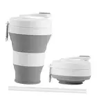 600 ml Collapsible Travel Cup with Lid & Straw, 20.3 oz Foldable Coffee Gray