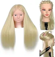 22" Makeup Mannequin Head with 70% Real Hair, Cosmetology Manikin Doll Head for Girls Practice Face Painting, Hair Styling, Braiding, Blonde