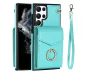 for Samsung Galaxy S22 Ultra Leather Wallet Case with Ring Kickstand-Green