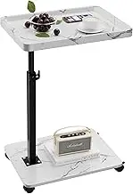 C Shaped Side Table, Adjustable Height Small C Shaped End Table for Sofa and Bed, Couch Side Tables That Slide Under, 360°Swivel Couch Tables (Marble)