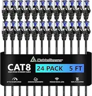 CableGeeker Patch Cables Cat8 5ft 24 Pack Slim, Cat8 Ethernet Patch Cable 40G 2000MHz Support, Snagless RJ45 Cat 8 Patch Cable for Patch Panel to Switch, Flexiable Network Cable - 5 Feet Black