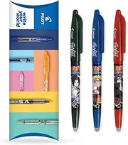 Pilot FriXion Heat/Friction Erasable Rollerball Pen FR7 Ball - Naruto Shippuden Limited Edition - Medium Line 0.7mm Tip Nib - Black, Blue, Red - Pillow Pack of 3 Pens