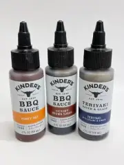 Kinder's BBQ Honey / Hickory / Teriyaki Sauce Lot of 3 Flavors 2oz Sample Set
