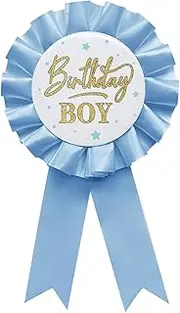 YHEZXUN Birthday Boy Tinplate Badge Pin Sky blue Satin Fabric Happy Birthday Themed Button Pin Party Decorations Award Ribbon Badge