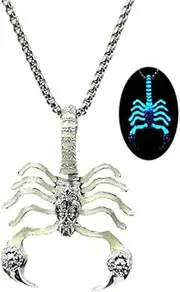 [Hewill] Scorpio Scorpion Necklace Pendant Stainless Steel Luminous Scorpions Insect Necklace for Women Men Cool Glow in the Dark Jewelry Gift