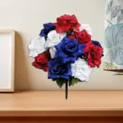 12pc Stems Artificial Veined Satin Rose Flowers Bush Red/White/Blue