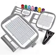Slide-On 3-Hoop Embroidery Package with Embroidery Thread and Scissors