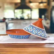 Large Handmade, Hand-painted Large Turquoise Supreme Ceramic 12" Tagine Pot