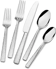 [Mikasa] Oliver Gleam Silverware, 18/10 Stainless Steel Cutlery 12, Inlcludes 5 Serving Untensils, 65 Piece Set, Silver