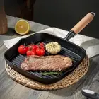 Cast Iron 9.1 Inch Grill Pan Non-Stick Steak Grill Pan Square Skillet Griddle AU