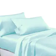 Aqua Ultra SOFT Art Silk Satin Sheet Flat Fitted Sheet Pillowcase Set