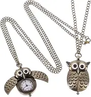 [Minkissy] 2Pcs Vintage Owl Pocket Watch Pendant Retro Design Portable Quartz Movement Families Durable Alloy Material Fashionable