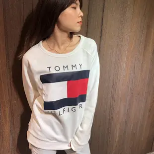美國百分百【全新真品】Tommy Hilfiger 大學T 長袖T恤 TH 女款 寬版 T-shirt 白色 AM88