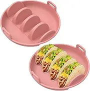 2Pcs Silicone Taco Plate Set Easy to Access Taco Shell Holder with Handle Non Scald Tortilla Serving Plate Easy to Move for Party(Dark Pink,2pcs)