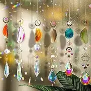 6 Pcs Crystal Suncatcher Sun Catchers Indoor Window Hanging Sun Catchers with Crystals Light Catcher with Prisms and Agate Slices for Indoor Outdoor Home Garden Wedding Decor (Colorful Crystal)