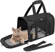 Soft-Sided Cat/Dog/Pet Carrier,Collapsible Pets Travel Carriers For Big Cats/Small Dogs With Shoulder Strap & Removable Mat,Mesh Puppy Carry Bag,Up to 25 Lbs(Black)