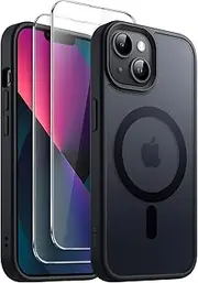 JETech 3 in 1 Magnetic Case for iPhone 13 Mini 5.4-Inch with 2 Pack Tempered Glass Screen Protectors, Compatible with MagSafe, Translucent Matte Back Shockproof Phone Cover (Black)