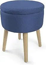 Humble Crew 14" Round Storage Ottoman with Tray, Navy