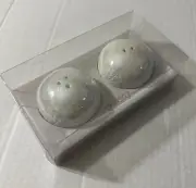 NEW Snowball Salt & Pepper Shakers Set Tabletops Gallery Ceramic 2.25”d