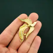 2 Phoenix Charms Antique Gold Tone Large Bird Charms - GC891