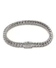 John Hardy Classic Chain Sterling Silver Medium Bracelet with Diamond Pave