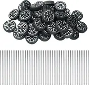 EUDAX 30mmx9mm Plastic Roll 2mm Dia Shaft Toys Wheel and 2mmx100mm STEM Shaft Round Rod Axles for DIY Toy RC Car Truck Boat Helicopter Model Part (100 Pcs)