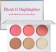 Blusher & Illuminator Highlighter & Bronzer Powder Contour Collection Set - 3 Blusher & 3 Highlighter Powder Palette - Perfect for Contouring and Highlighting - Vegan and Cruelty Free