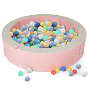 Costway Detachable Foam Ball Pit PU Leather Pool Barrier w/50 Ocean Play Balls Padding Activity Toy