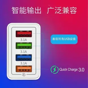 USB多孔充電器🔥快充充電器彩色4USB 手機充電器 支援3.0快充 QC3.0 充電頭 3A平板旅行充 充電器豆腐頭