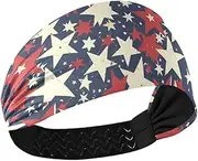 [Yoogain] Stars Red White Retro Moisture Wicking Thick Headbands for Women Elastic Wide Head Bands for Women's Hair for Volleyball Running Athletic Sports Basketball