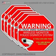 Warning 24 Hour Video Surveillance Security Sticker Red Decal 6 Pack