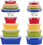 8Pcs Collapsible Food Container with Lids Colorful Silicone Collapsible Bowls Stackable Foldable Food Box Round Rectangle Shapes 4 Sizes Microwave Dishwasher Safe