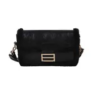 Casual Street Party Handbag Women Autumn Splicing Flap Travel Crossbody Bag Retro Square PU Plush Shoulder Bags