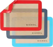 Silicone Baking Mats Small 3 Quarter Sheets (11.6'' x 8.5''), Blue,Gray,Red
