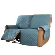 Recliner Sofa Cover with Pocket, Slipcovers Reversible Washable Elastic Adjustable Strap for home(2 Seater,Gray Blue)