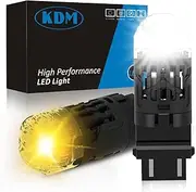 KDM 3157 Switchback LED Bulb,60W Replacement T3 3156 3057 4157 Dual Color Amber for Turn Signal Light and White for DRL/Parking Light,Built in Resistor with Turbo Fan Canbus Error Free,2Pcs