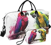 [ZRYSMY] Parrots Watercolor Branch Duffel Bag for Traveling, Travel Bag Gym Bag, with Multiple Interior Pockets Shoulder Weekender Bag for Women Men with Toiletry Bag 20.5L x 1.9W x 13.8H