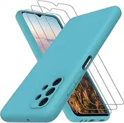 [Neseovge] for Samsung Galaxy A23 5G/4G Phone Case with 3 Pack Tempered Glass Screen Protectors, Soft Liquid Silicone TPU with Microfiber Liner Full-Body Protective Cover for Galaxy A23, Ice Plum Blue