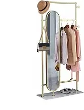 Full Length Mirror Bedroom Living Room Fitting Mirror Coat Rack Integrated Multi-Functional Clothing Rack Clothes Rack Full Body Mirror(Gold,85cm)