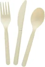 PacknWood Compostable Bamboo Fiber 3/1 Cutlery Kit with Kraft Bag (Knife, Fork, Spoon, Napkin), Medium, Wood