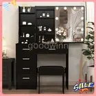 Led Lighted Vanity Set with Sliding Mirror Makeup Dressing Table 6Drawer Cabinet