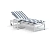 Kansas Outdoor Aluminium Sun Lounge on Wheels with Hugo Slide Under Side Table - Outdoor Sun Lounges - White