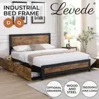 Levede Bed Frame Industrial Double Queen Mattress Base Wood (4 Drawers Optional)