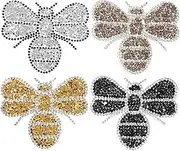 MOKKHNB 4pcs Bee Rhinestone Iron Patches Durable Glitter Designs for Clothes Shoes Bags Easy Application DIY Decoration Grey