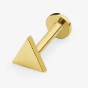 14k Solid Gold Triangle Internally Threaded Labret Stud Earring, 18Gauge