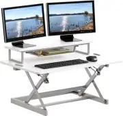 SHW Standing Desk Converter 91cm Pneumatic Height Adjustable with Monitor Riser,